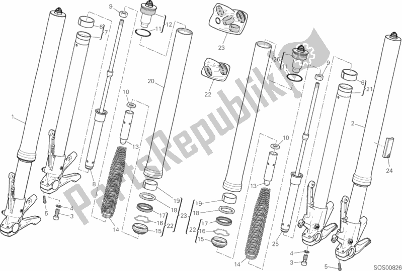 Tutte le parti per il Forcella Anteriore del Ducati Multistrada 950 SW USA 2018